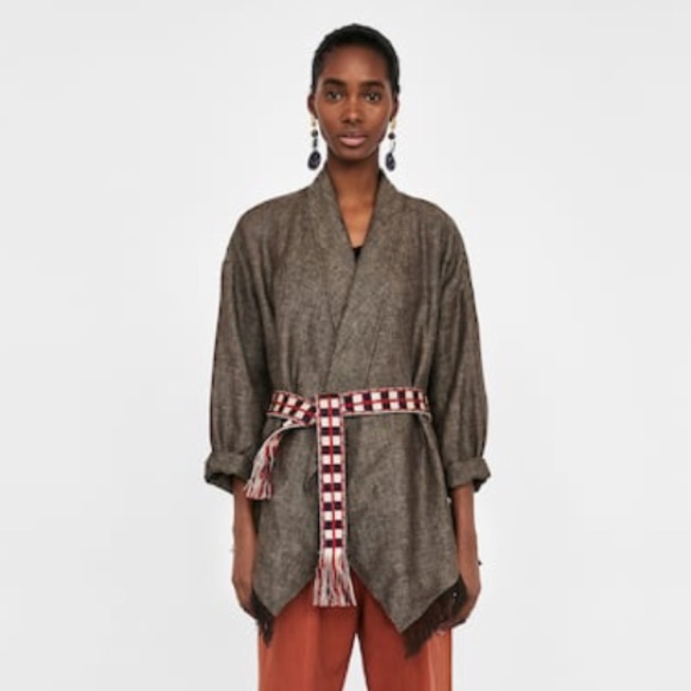 Zara linen jacket with ethnic woven belt